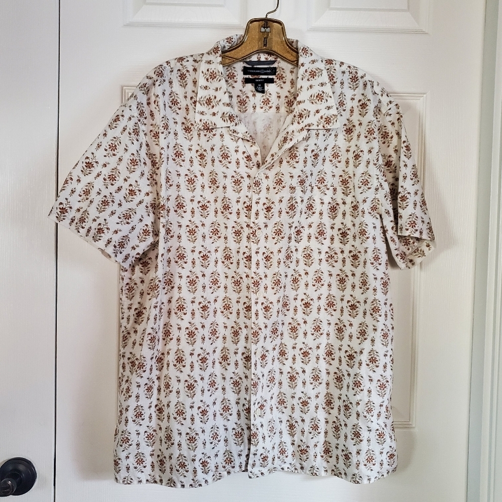 Treasure & Bond Linen Button-up Shirt Short Sleeves Floral Size Medium